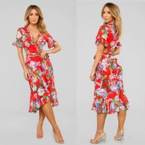 Vibrant Floral Midi Wrap Dress